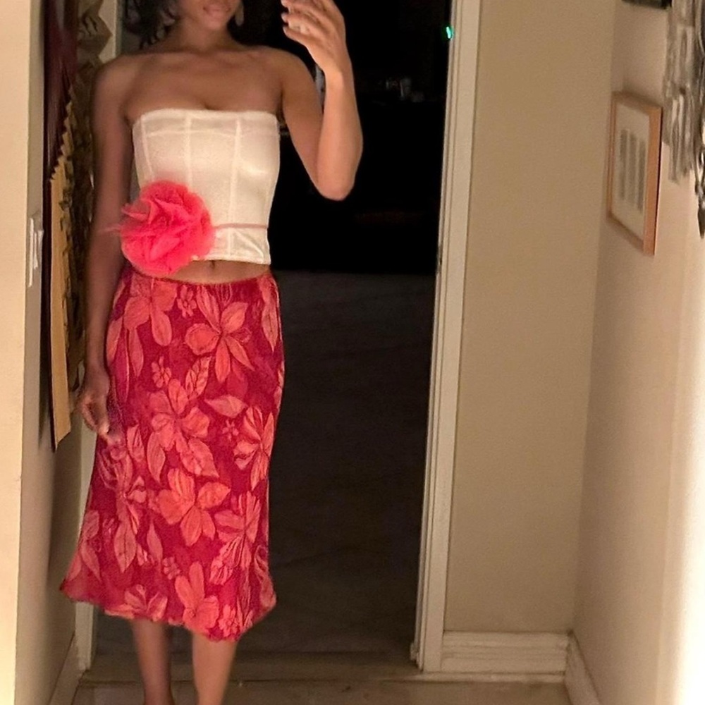 Elegant Pink Midi Flowy Tropical Floral Size Large Vintage Y2K